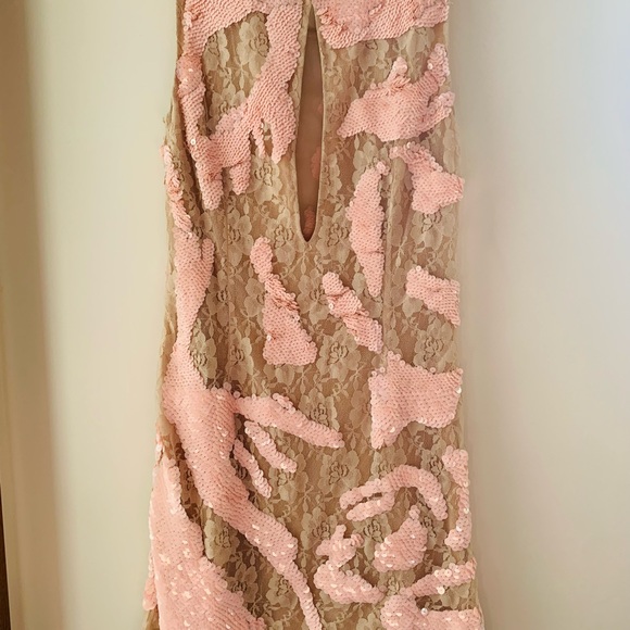 6126’s “Blair” Nude Lace Dress with Pink Sequins - Picture 4 of 11